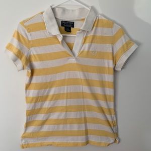 Women’s Collared yellow and white top.